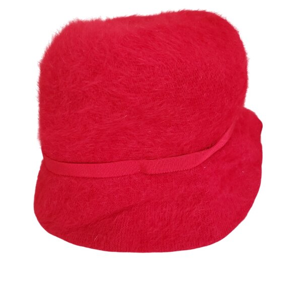 Red Kangol Hat Bucket Hat Cloche Angora Wool Vintage 1960s 60s Made in England - Picture 2 of 7
